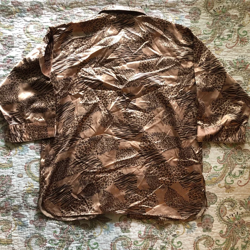 Brown and black silk satin pajama kimono robe - Picture 5 of 8